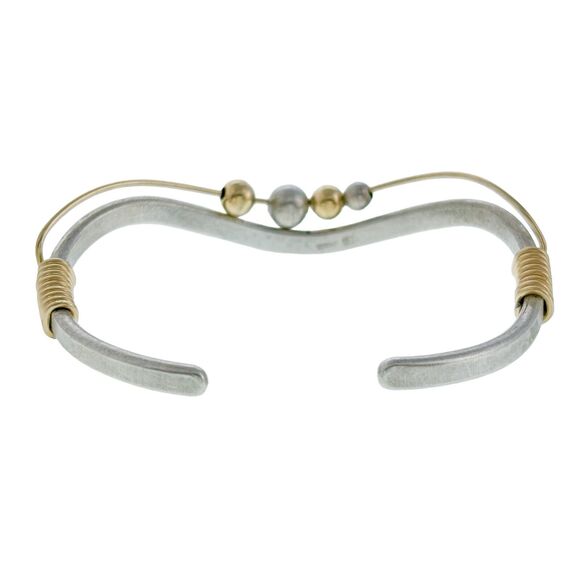 Vintage Southwest Sterling Silver Two Toned Ball Bead Wavy Cuff Bracelet 5.5" - Picture 7 of 11